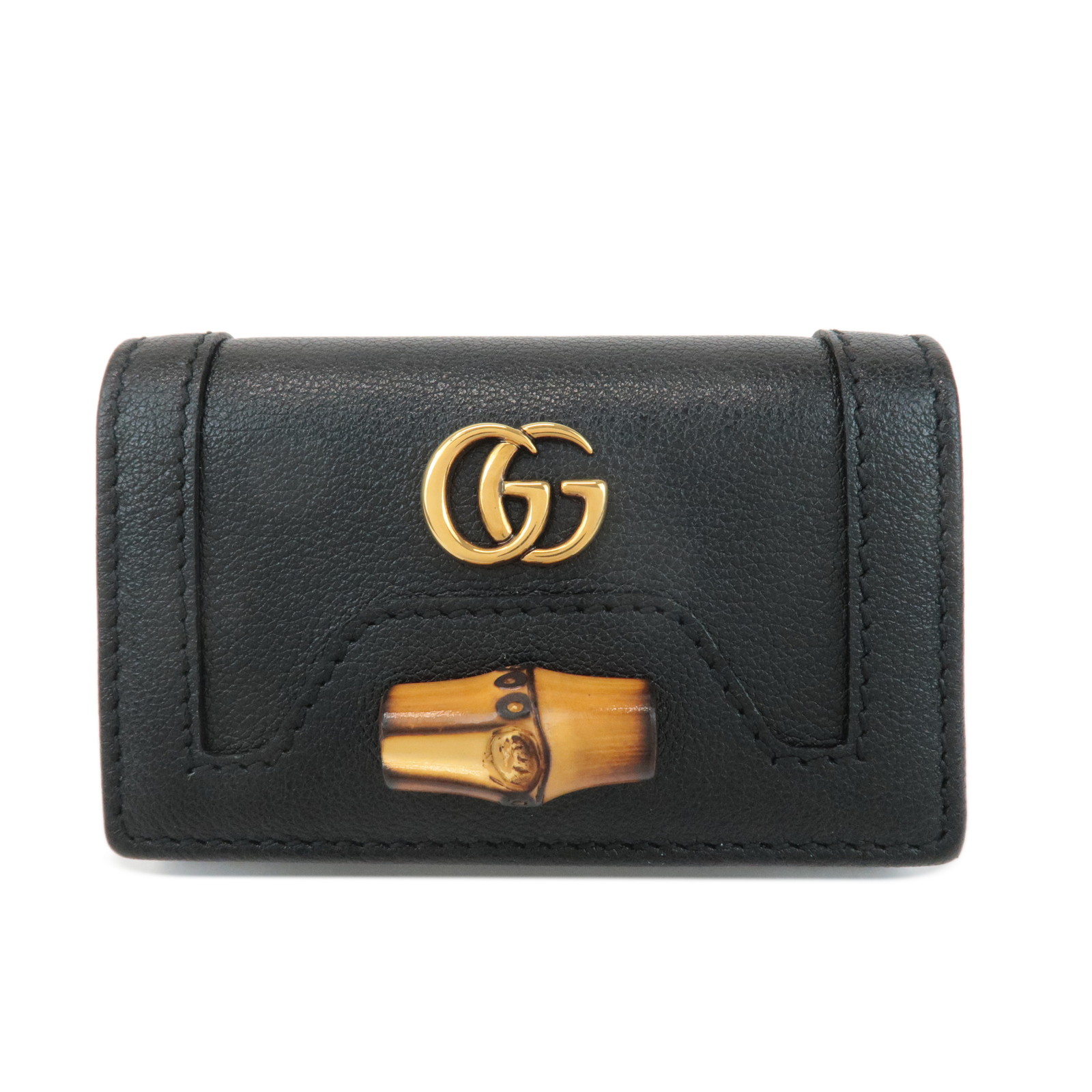 Auth GUCCI GG Marmont Bamboo Leather 6 Rings Key Case Black